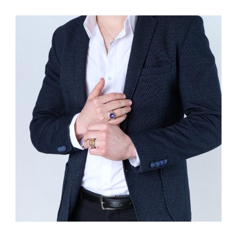 טבעת גבר מצופה כסף סטרלינג ומצופה זהב עם אריה ... | טבעות יהודיות